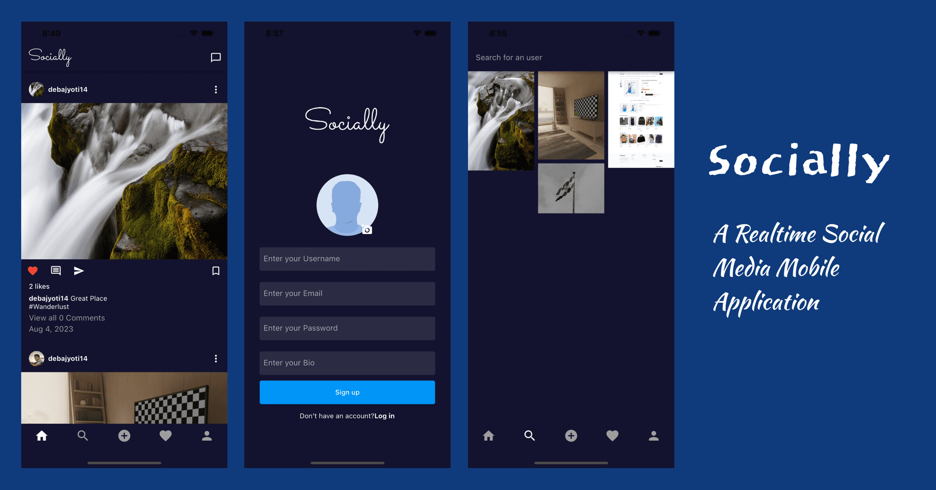 Socially — screenshot of the Flutter, Dart, Firebase, Provider project